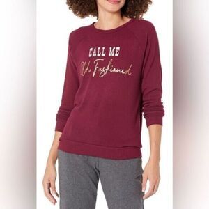 NWT PJ Salvage Women’s Velour Lounge Top Embroidered “Call Me Old Fashioned” - S